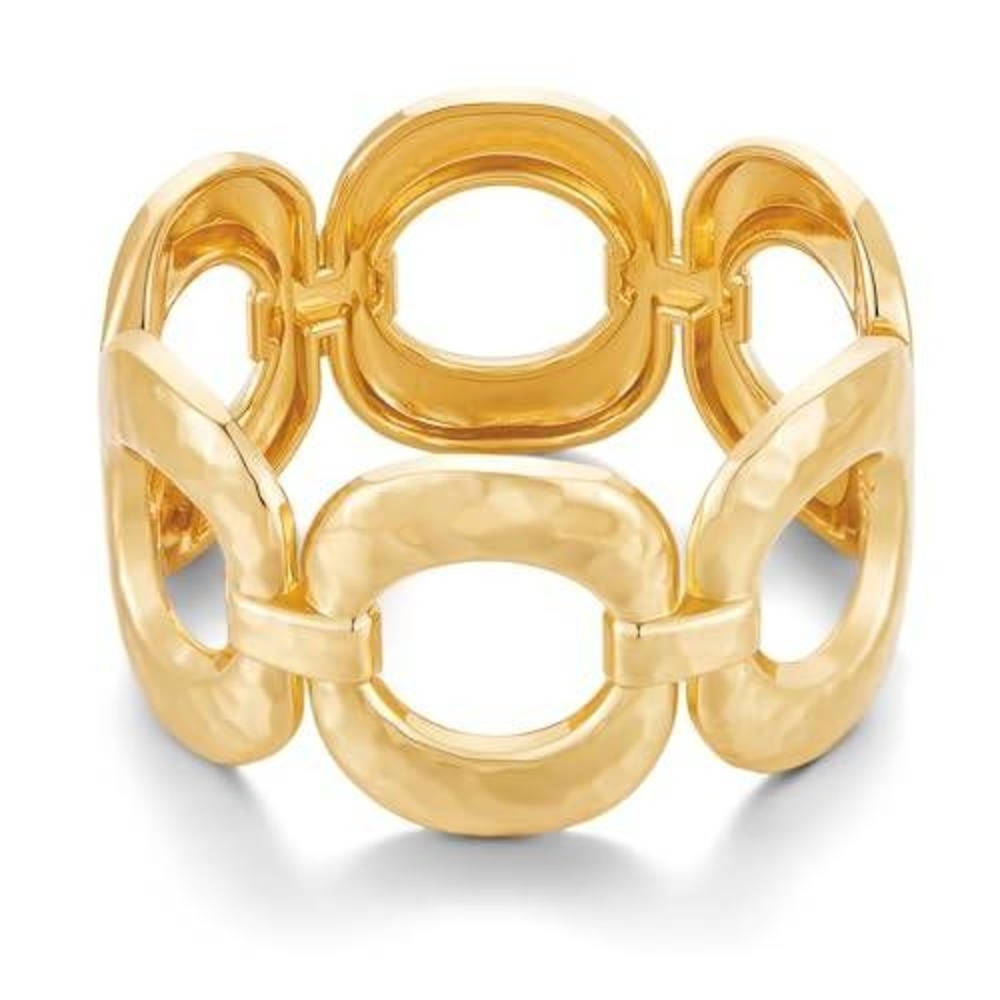 Gold Tone Hammered Oval Link Stretch‎ Bracelet Statement Chunky Jewelry